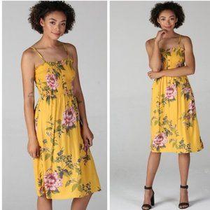 Yellow Smocked Floral Boho Maxi Dress